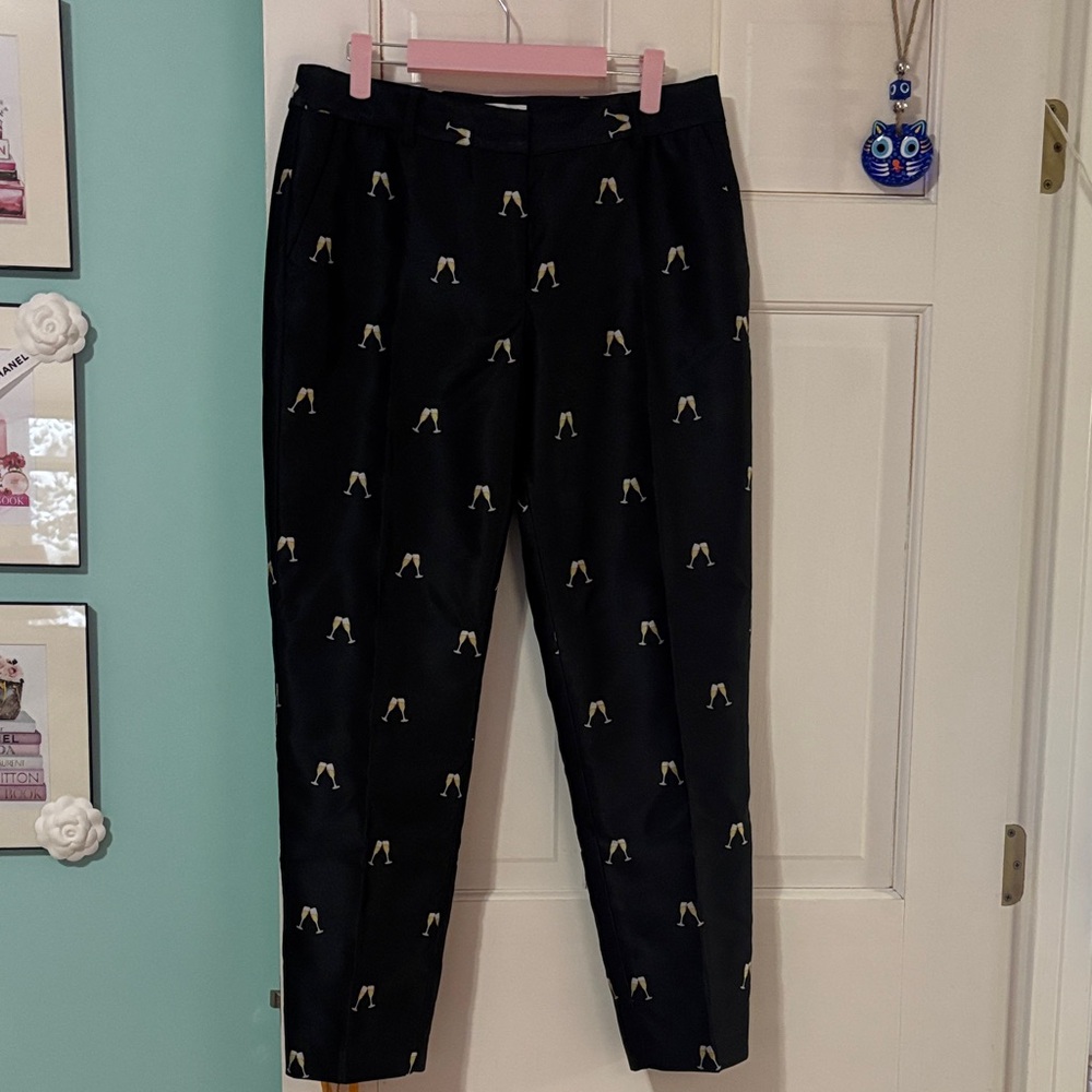 Talbots Black “Champagne bottle” Straight Leg Pants with Gold/Cream Pattern